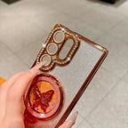 Glitter Butterfly Rotating Bracket Case for Samsung Galaxy S25 S26 Ultra S24 S23 Plus S22 FE A56 A55 A16 A54 Bling Diamond Cover