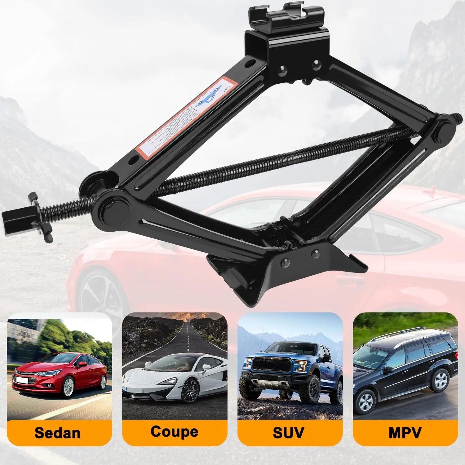 2.5 Ton Car Jack Kit Scissor Jack 5511 lbs Tire Jack Tool Universal Car Emergency Kit with Lug Wrench Tire Changing for Car SUV CM World