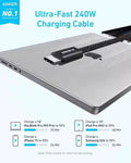 Anker Zolo 240W Type C Fast Charging Cable USB C to USB C Cable Braided and Dirt-Free Slim Connector for iPhone 16 Series