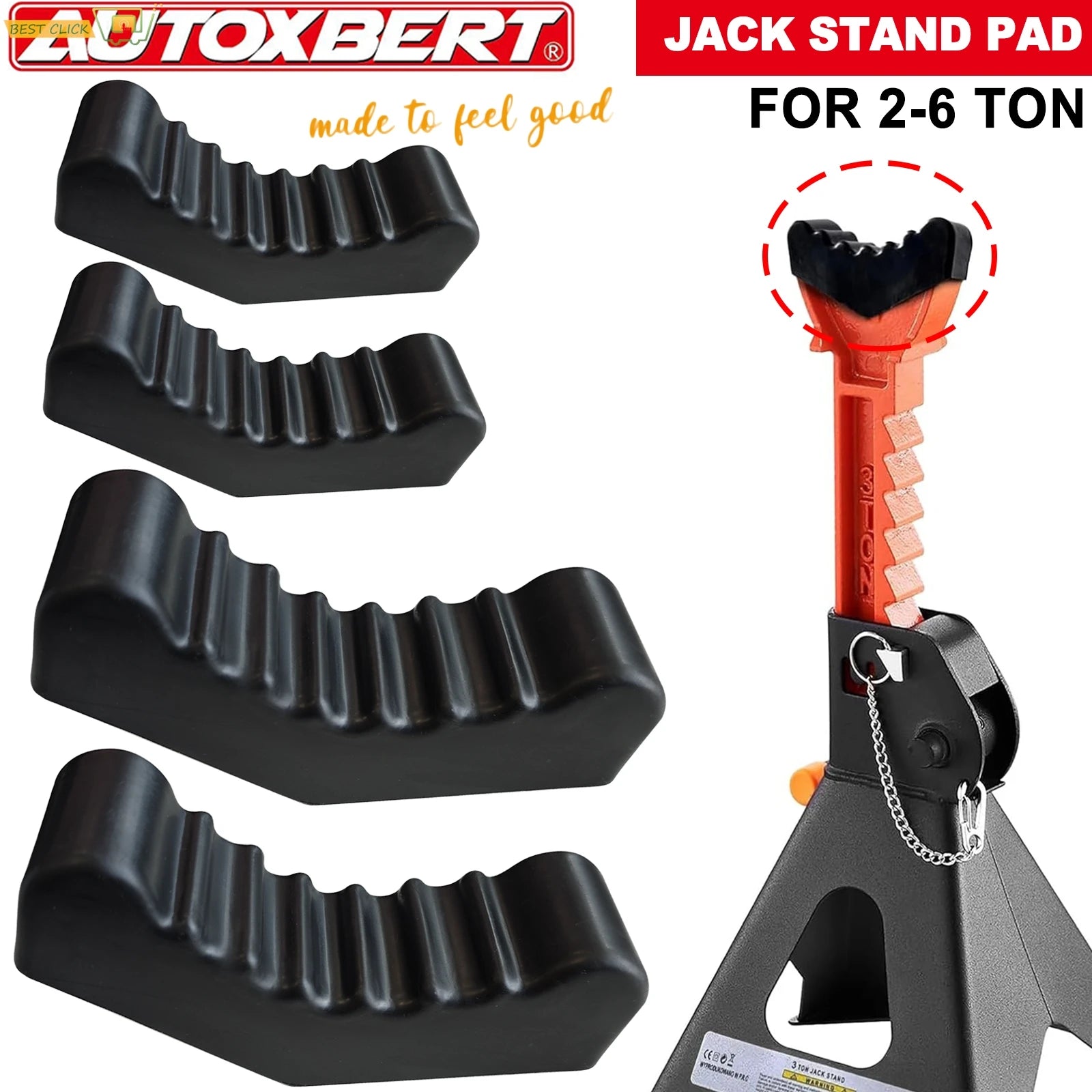2PCS Universal Car Rubber Slotted Jack Stand Pad Lift Pads Adapter Repair Tool 3 / 6 Ton Frame Stand Rail Pinch Adaptor Black CM World