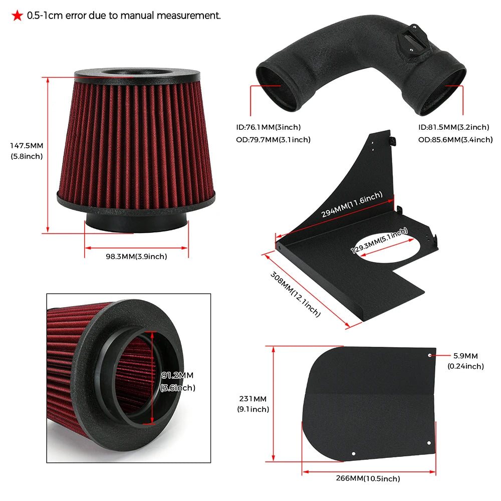 3.5' Cold Air Intake System Kit With Heat Shield For BMW 120i 125i 220i 230i 320i 420i 430i B48 2.0T Engines 16-18