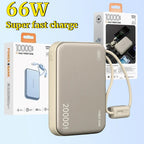 Hot 20000mAh Power Bank 66W Fast Charging Built in Cables Powerbank for IPhone Xiaomi Huawei Samsung External Spare Battery