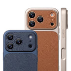 Luxury Lychee Texture Leather Matte Hard Case For iPhone 17 Pro Max 16 15 14 13 12 ProMax Full Lens Protection Back Cover Shell