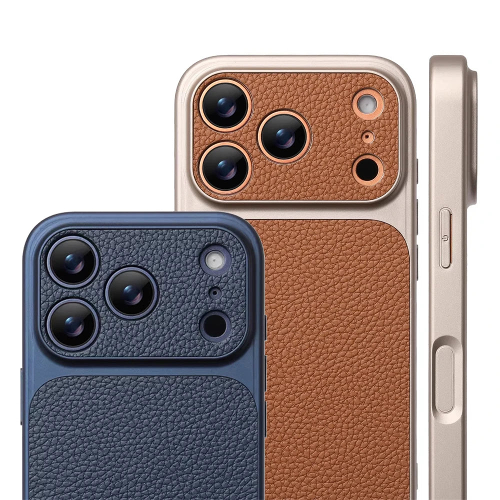Luxury Lychee Texture Leather Matte Hard Case For iPhone 17 Pro Max 16 15 14 13 12 ProMax Full Lens Protection Back Cover Shell
