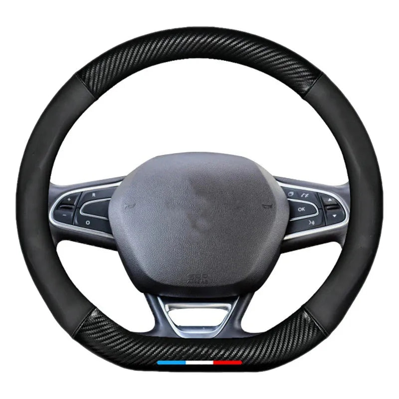 Car Carbon Fiber Steering Wheel Cover For Renault Scenic Clio Laguna 2 3 4 5 KangooFluence Megane Trafic Talisman Twingo Kaptur CM World