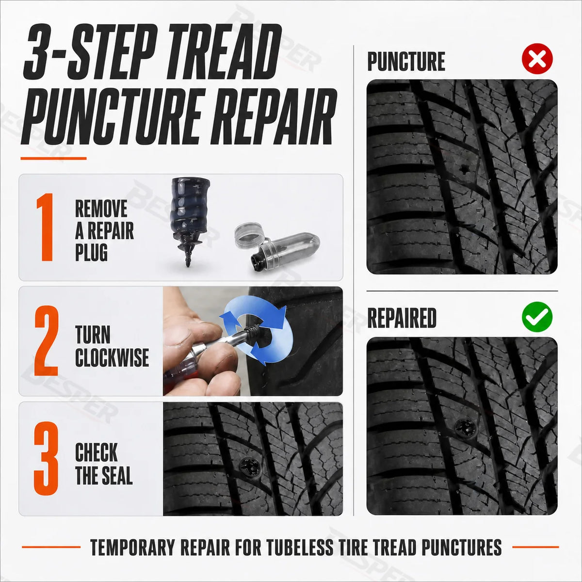 85PCS Tubeless Tire Puncture Repair Kit Rubber Screw Nails with Installation Tool for Car Motorcycle ATV Bike Emergency Use
