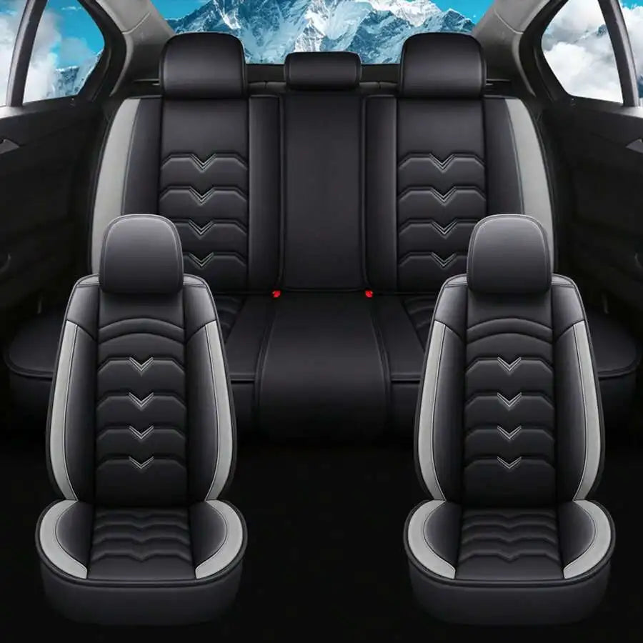 Universal 5-Seat PU Leather Car Seat Covers Black And Pink Full Set Waterproof Front & Rear Cushion Protectors, Airbag Compatible Car Interior Upgrade, Easy Installation And Easy To Clean Fit For Most Car Sedan SUV Hatchback