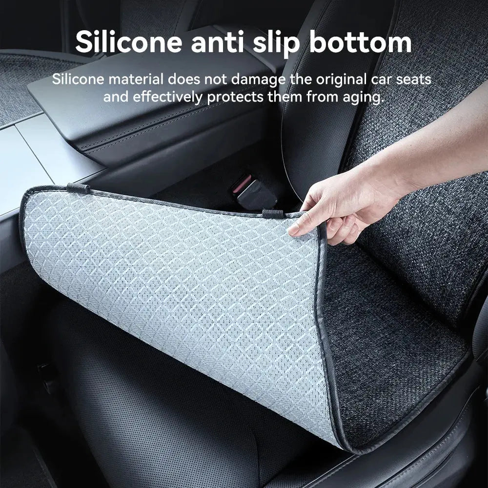 YZ For Tesla Model YL Linen Ice Silk Seat Cushion Backrest Pad Summer Cool Breathable Car Seat Protector Cover 2026 Accessories Car Mobile World