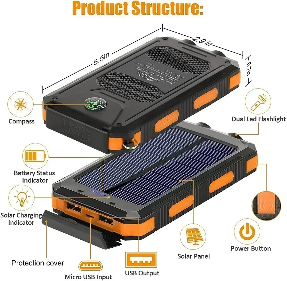 Lenovo 200000mAh Solar Power Bank Portable Charging Poverbank External Battery Charger Strong Light LDE Light for iphone Huawei Car Mobile World