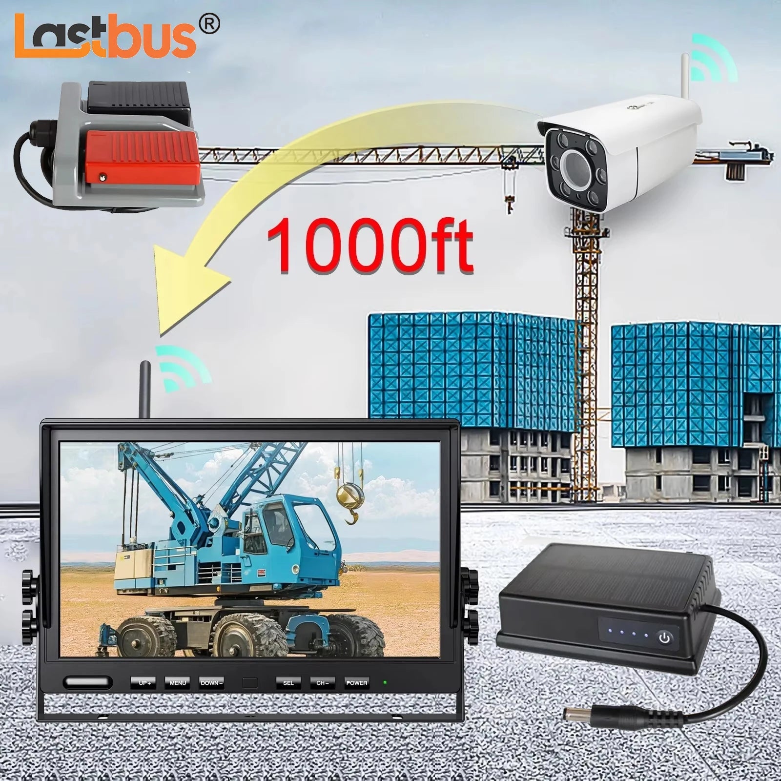 Lastbus Tower Crane 10.1" IPS Screen DVR Monitor Split 2 Screen  Wireless Camera 30x Optical Zoom For Tower Crane Lift Excavator Car Mobile World