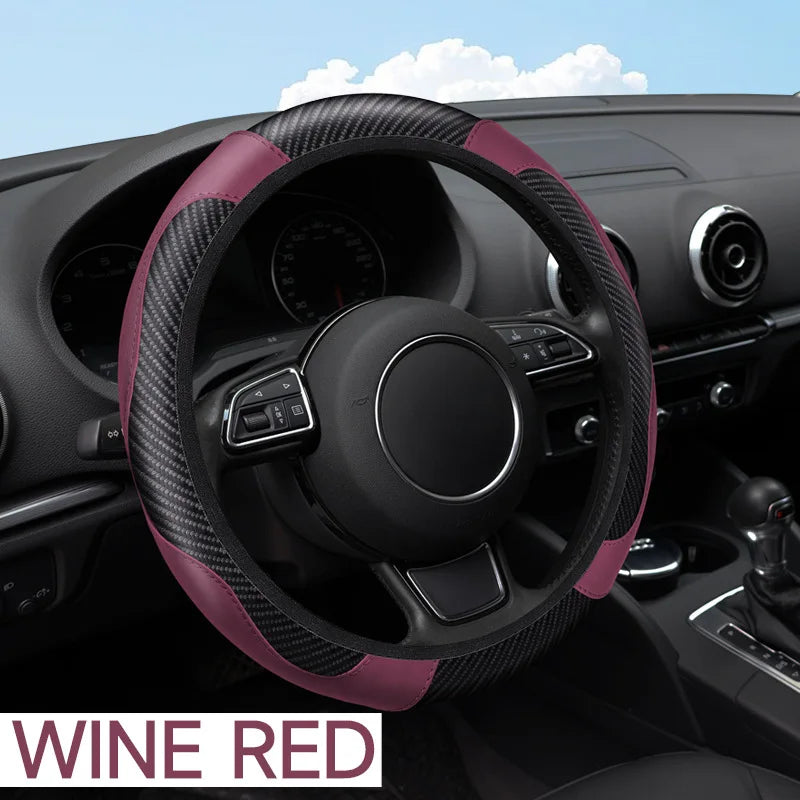 Universal Car Steering Wheel Cover Carbon Fiber Leather Embossed Car Handle Cover Suitable For Car Steering Wheels Men Women CM World