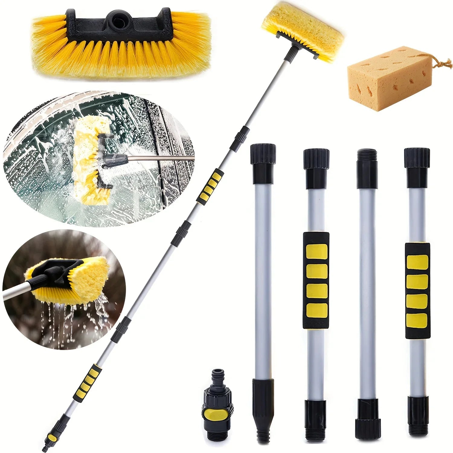 Adjustable Car Wash Brush, on/Off Flow Control Sponge Head, Durable Pp Material Car Wash Brush, with Long Handle Car Wash Brush CM World