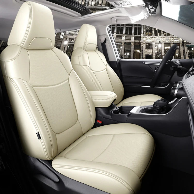 Custom Fit Car Seat Covers Accessories 5 Seat Full Set Middle Perforated Genuine Leather for Toyota RAV4 Corolla CHR Prius Camry CM World