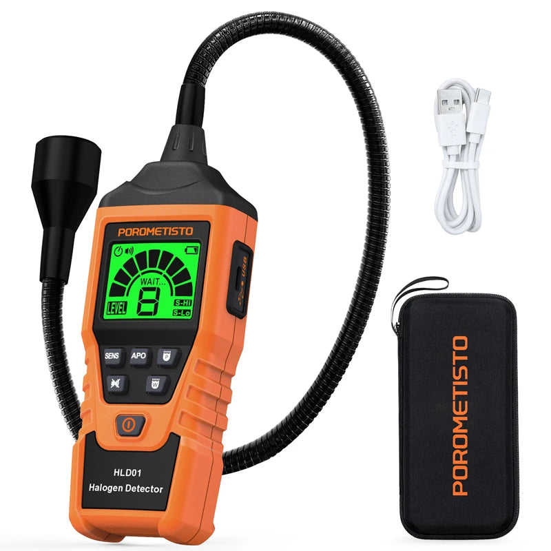 POROMETISTO HLD01 Halogen Gas Leak Detector Level/Audio/Visual Alarms LED Light R134a R22 R12 High Sensitivity Gas Sensor Test CM World