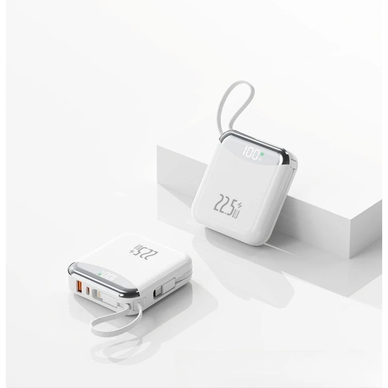 22.5W Super Fast Charging Power Bank with Built-in Cable 20000mAh Portable Ultra-Thin and Mini Car Mobile World