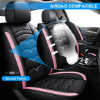 Universal 5-Seat PU Leather Car Seat Covers Black And Pink Full Set Waterproof Front & Rear Cushion Protectors, Airbag Compatible Car Interior Upgrade, Easy Installation And Easy To Clean Fit For Most Car Sedan SUV Hatchback