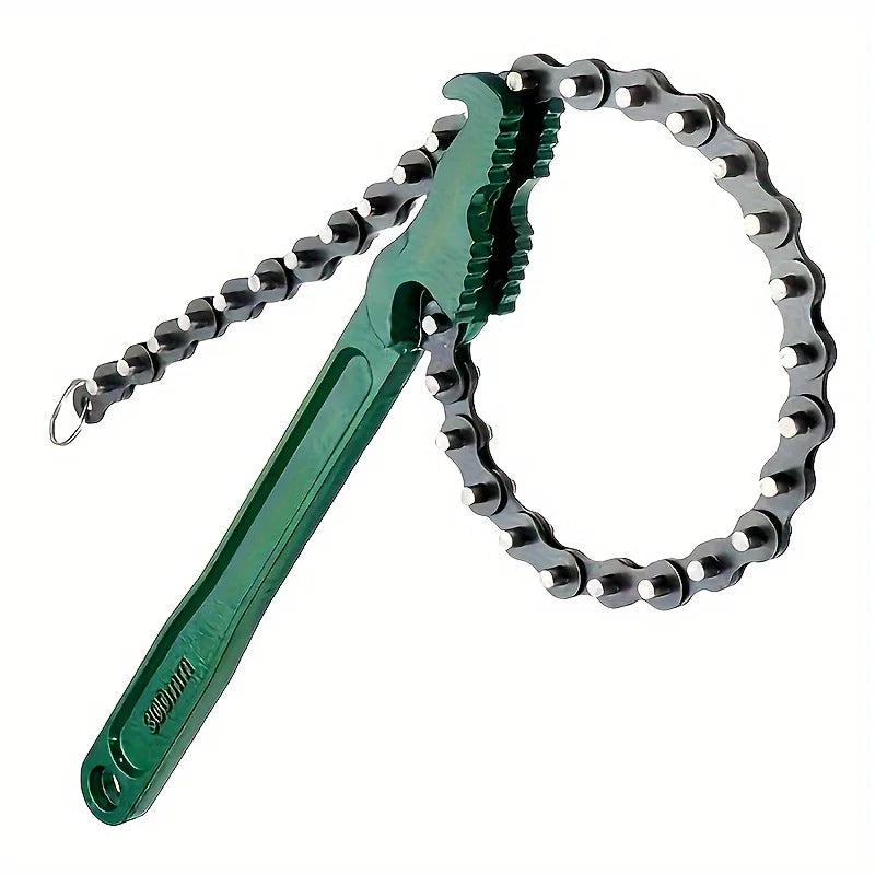 Steel Heavy Duty Chain Wrench Tool, Adjustable Grip Spanner with Ergonomic Handle for Oil Filter Pipe Fittings Removal