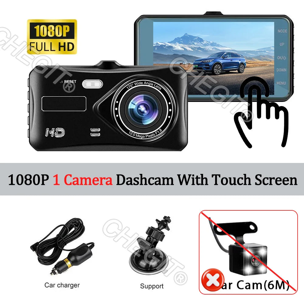 1080P 4-inch Touch Screen Dual lens Front And Rear Optional Car DVR Dash Cam for Cars Night Vision Video Recorder Black Box