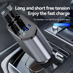 120W 4 in 1 Car Charger Retractable Car Cigarette Lighter Adapter USB Type C Fast Charger Cable For IPhone Xiaomi Huawei Samsung