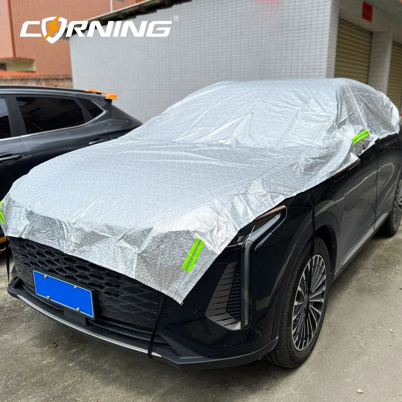 Universal Car Half Cover Waterproof UV Protection Car Cover with Mirror Covers Dust Snow Frost Sun Shade Protector for Sedan SUV Car Mobile World