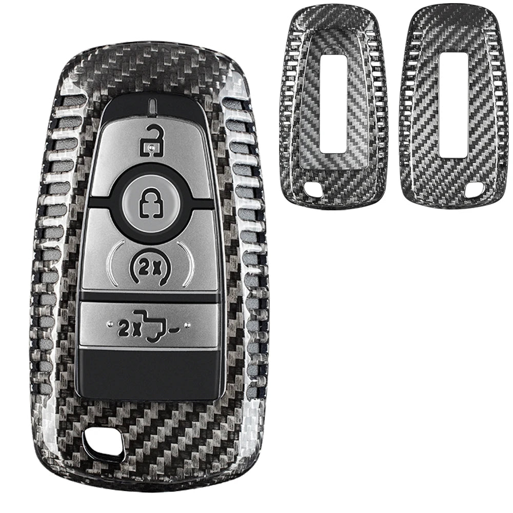 Key Fob Cover for Lincoln Navigator Real Carbon Fiber Key Case Shell for Ford F150 & Raptor Bronco with Keychain 2020-2023 2024 CM World