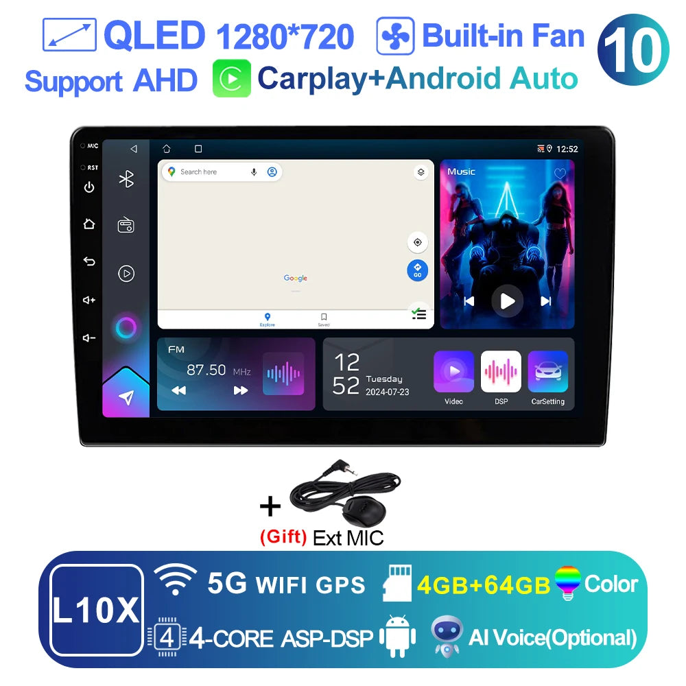 LEHX 9 inch Wireless Carplay 2din Android 15 Car Radio Multimedia Video Player Universal GPS Navigation 4G WiFi  AutoRadio CM World