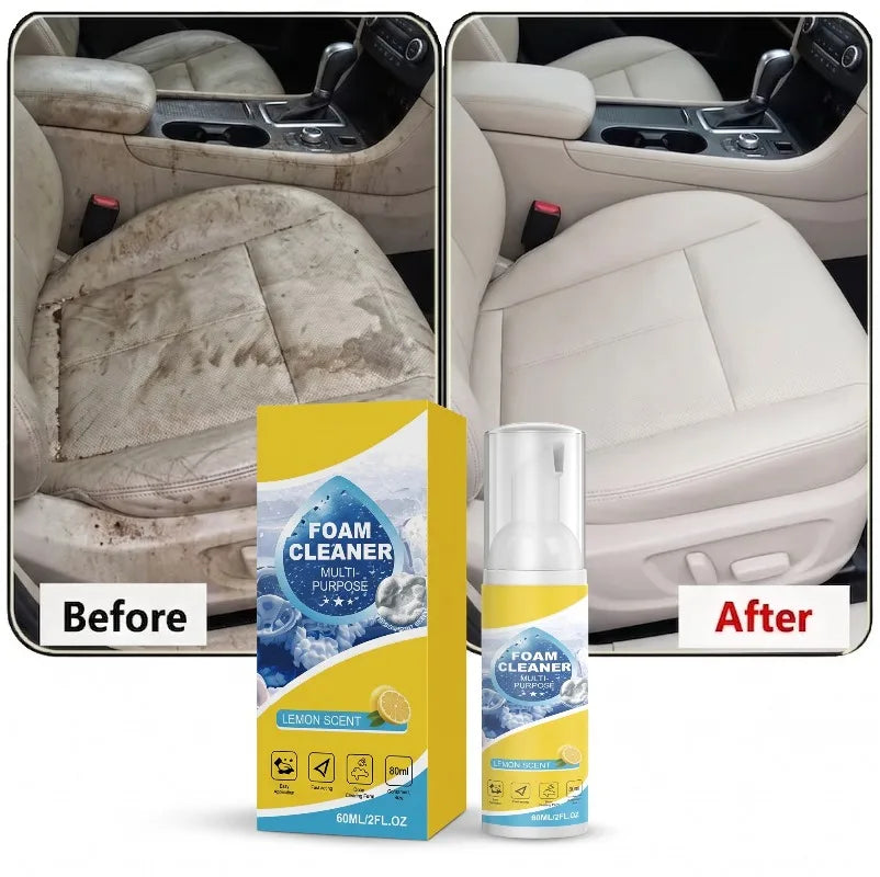 Multipurpose 2-in-1 Foaming Car Seat Cleaner Fabric Stain Eliminator removes tough grime without full washing