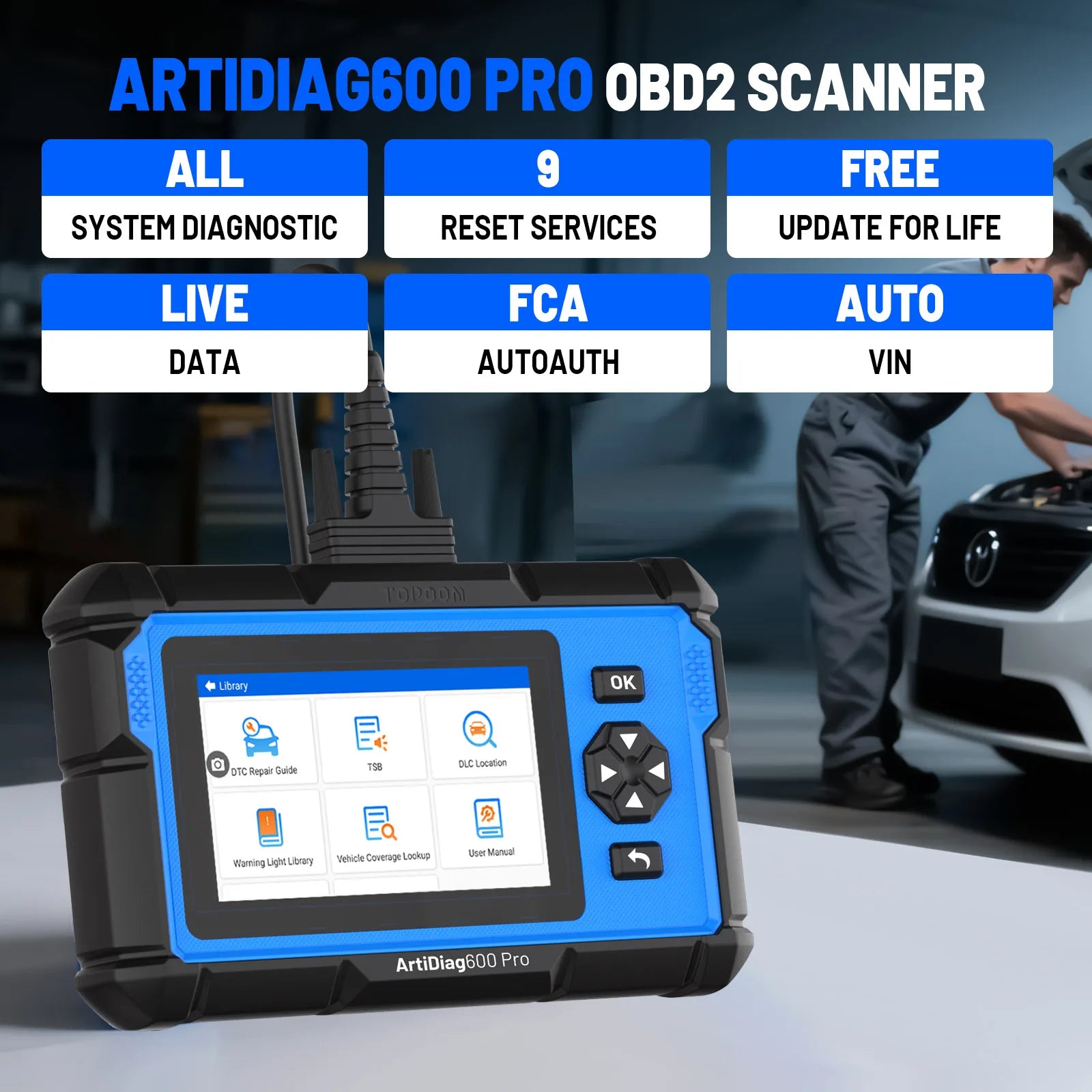 TOPDON AD600PRO OBD2 Scanner Professional Car Diagnostic Tool Full System Code Reader 9 Reset Service Oil/SAS/ABS Lifetime Free CM World