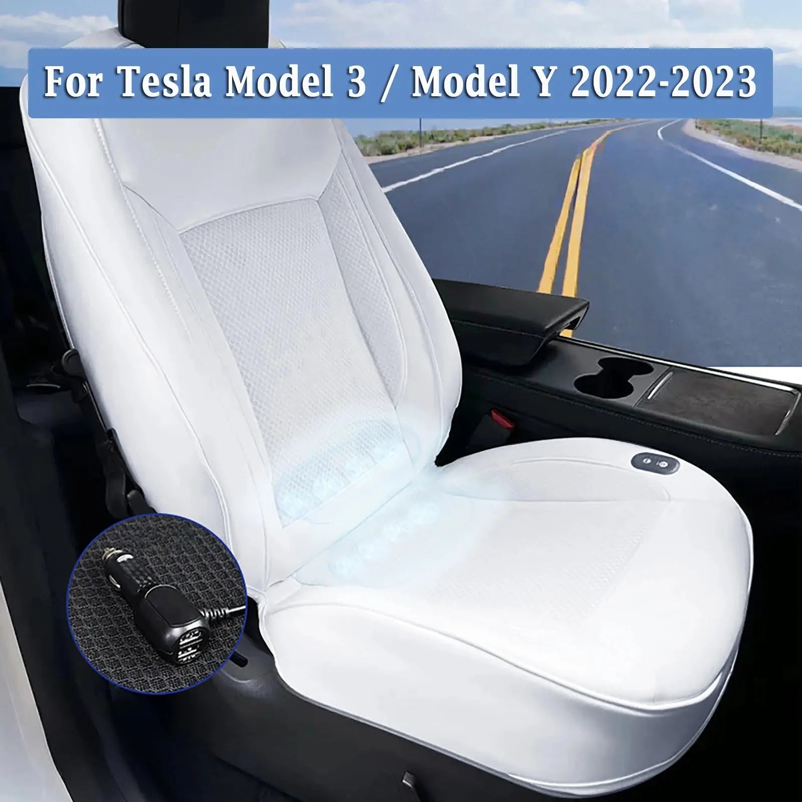 Summer Car Seat Cover Ventilated & Massage Function USB Charging Cooling Breathable Cushion Pad For Tesla Model 3 Y 2022-2024 Car Mobile World