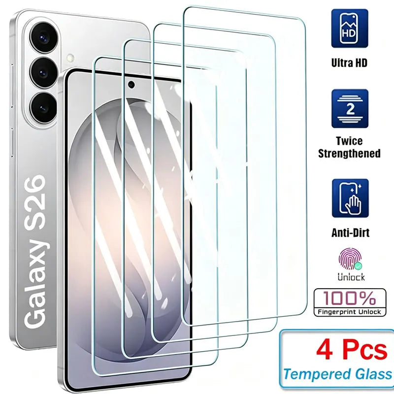 4PCS Fingerprint Unlock Screen Protector For Samsung S26 Ultra S25 S24 Ultra S23 S22 S21 Plus Screen Protective Tempered Glass