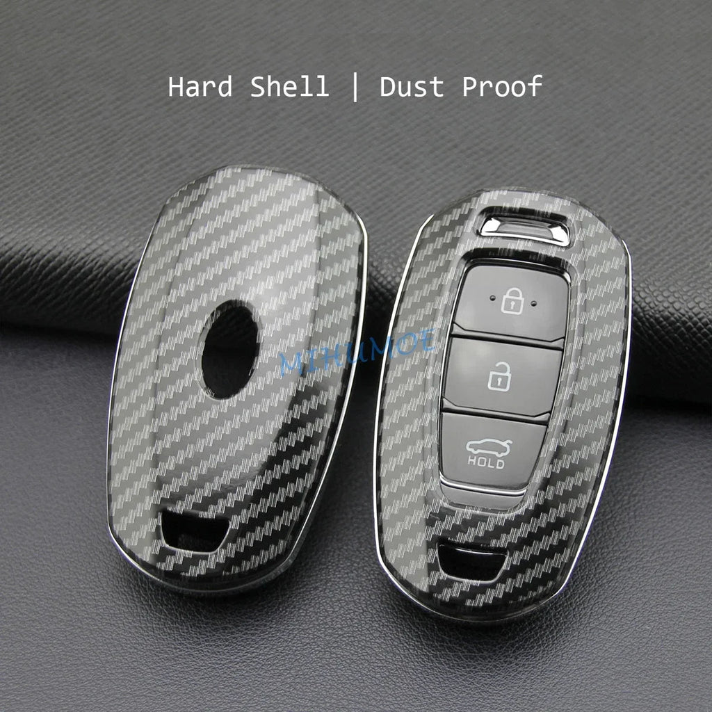 For Hyundai Carbon Fiber Car Smart Key Cover Case Chain Accessories Veloster Accent Palisade Elantra GT Venue Santa Fe Kona i30 CM World