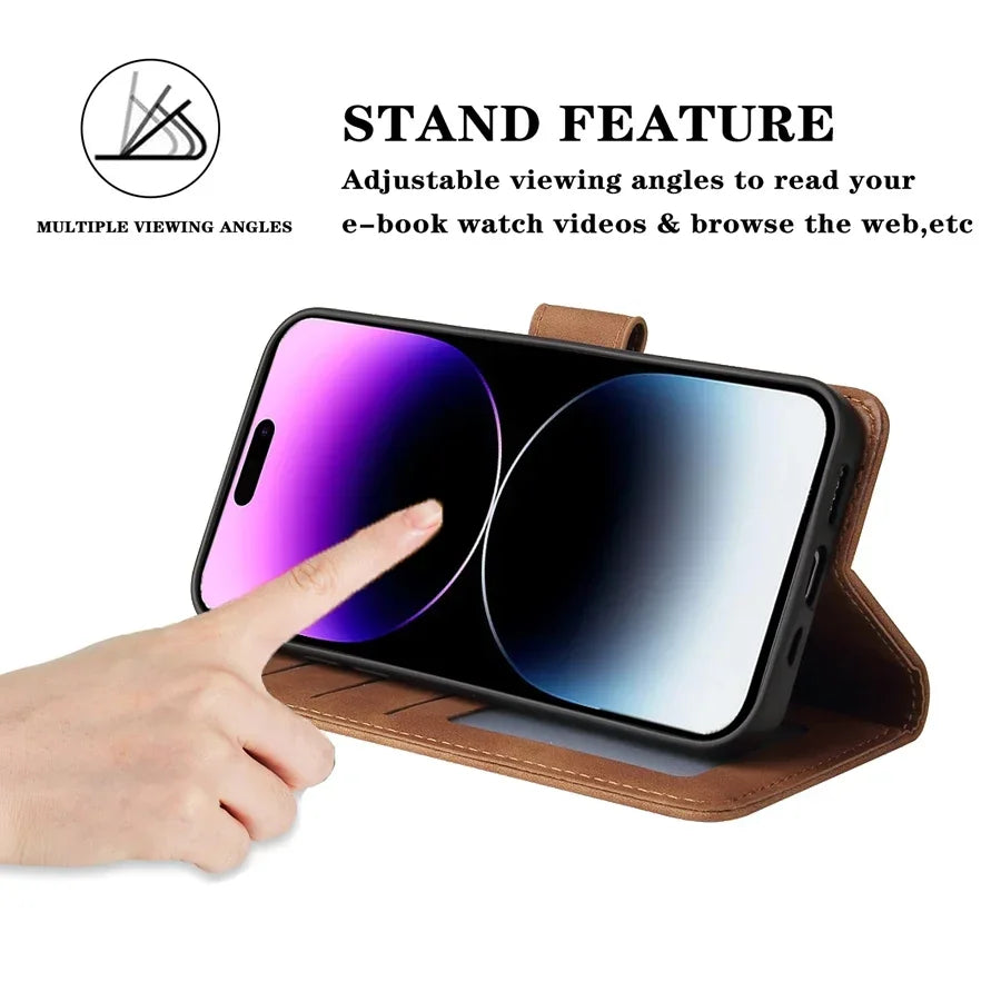 ZZXX Leather Wallet Phone Case For iPhone 17e 16 Pro Max 15 14 13 Mini 12 11 X XS XR SE2 8 7 6s Plus Flip Card Slot Holder Cover
