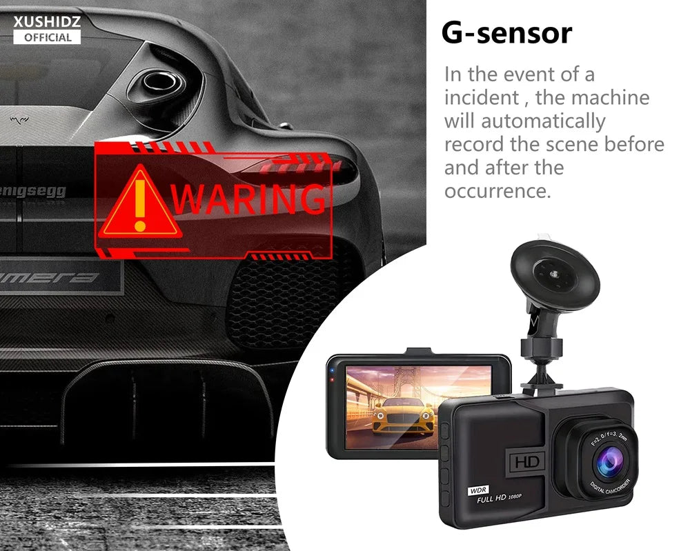 XUSHIDZ NEW 1080P HD Dash Camera Loop Recording Car Vehicle DVR Video Recorder Dashcam Night Vision 24h Parking Monitor G-sensor Car Mobile World
