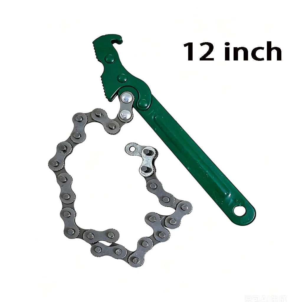 Steel Heavy Duty Chain Wrench Tool, Adjustable Grip Spanner with Ergonomic Handle for Oil Filter Pipe Fittings Removal