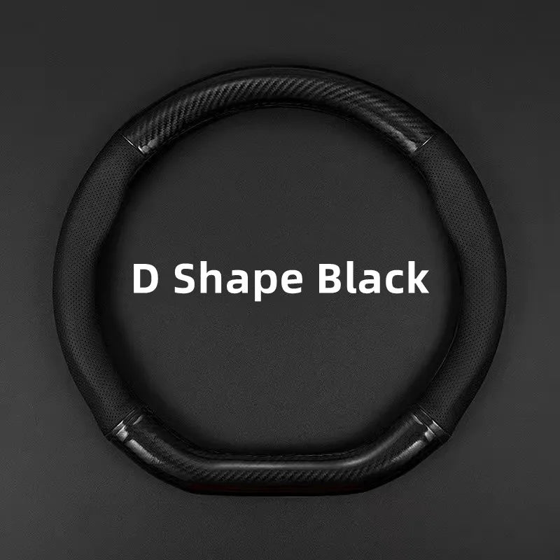 D Type Leather Universal Car Steering Wheel Cover Breathable Anti Slip Car Decoration 37-38cm Steering Wheel Cover Accessories CM World
