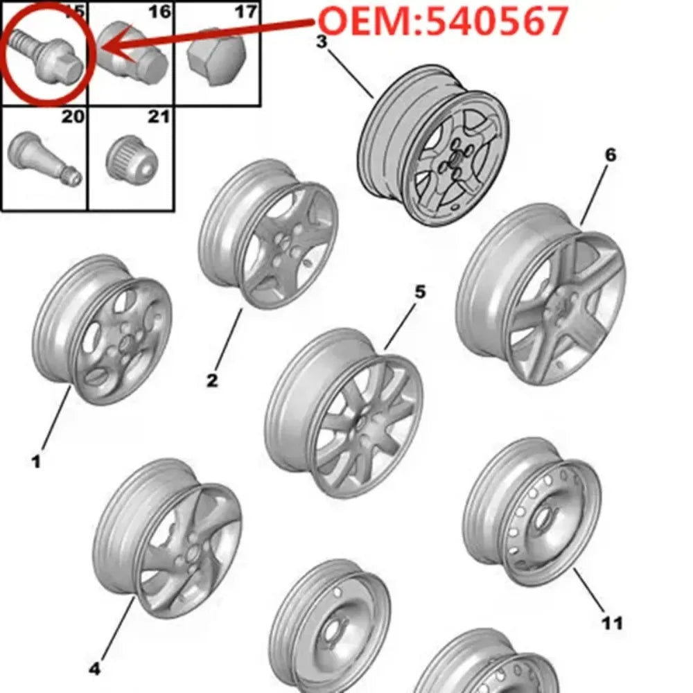 1PC/4PCS Car Wheel Bolt 9817024580 540567 For Peugeot 206 207 307 308 407 607CC SW 3008 RCZ Citroen DS C4 C5 C6