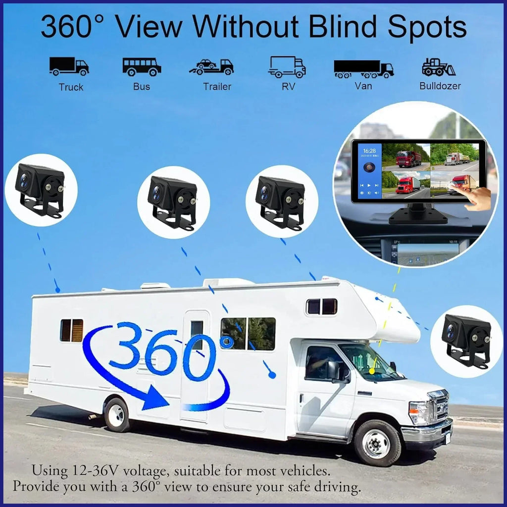 10.36 inch 4 Channel Car DVR Recorder Smart Blind Spot Radar BSD Alarm Monitor With 1080P AHD 4 Backup Cameras For Truck Bus