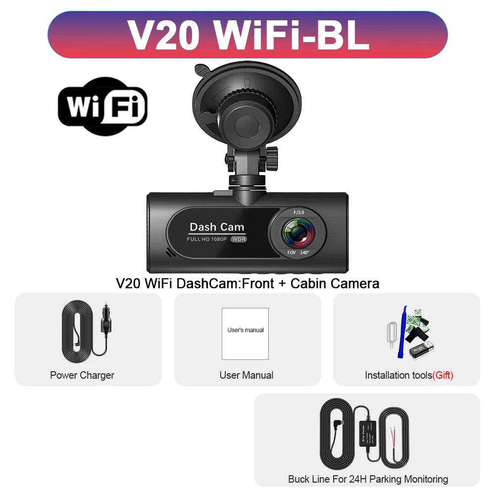 WIFI 3 Channel Dash Cam for Car 1080P Video Recorder 3/2Lens Dashcam Car DVR Front and Rear View Camera Black Box Car Accessory Car Mobile World