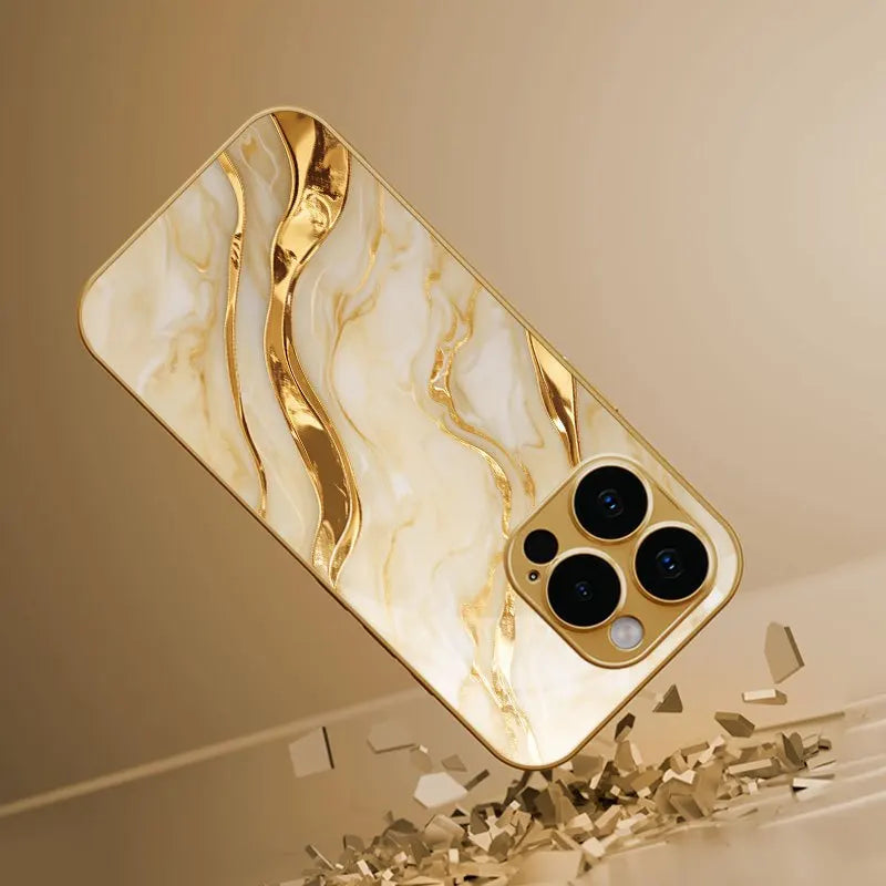 Marble wave pattern electroplated phone case suitable for iPhone 17 16 15 14 13 12 11 Pro/Max/Plus anti drop and shockproof