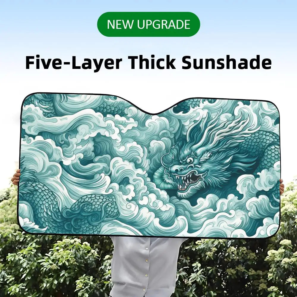 Japanese Wave Dragon Sun Visor Foldable Universal Car Windshield Sun Shade UV Protection Heat Insulation Foldable Cover