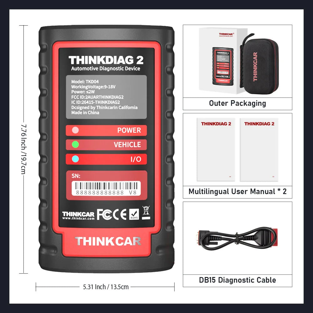 THINKCAR THINKDIAG 2 Bidirectional OBD2 Scanner All System Car Diagnostic Tool ECU Coding 15 Service FCA 1 Year free Update Car Mobile World