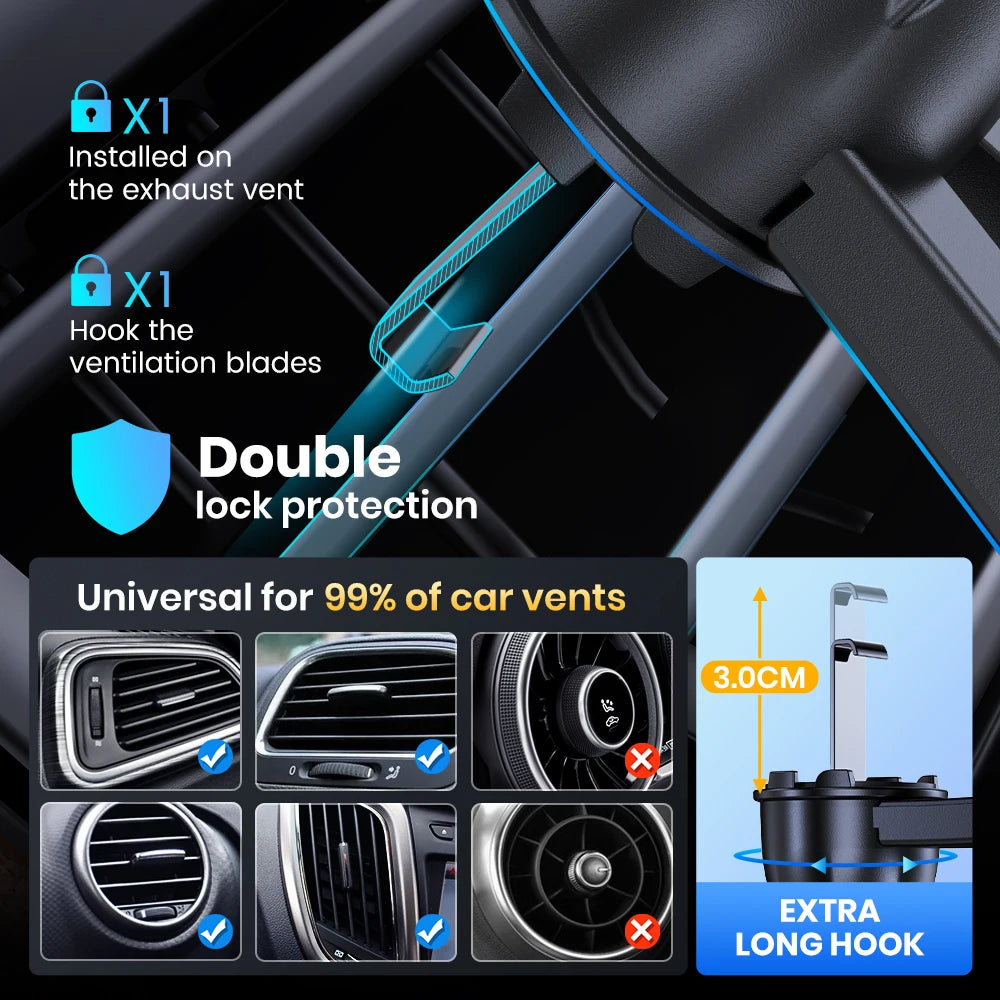 TOPK Car Phone Holder Mount for Cell Phones Upgraded Metal Hook Design,Hands-Free Holder for All Phones,Adjustable & Secure Fit