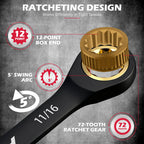 SEDY 24Pcs Ratcheting Wrench Set 72-Tooth CR-V Steel with Durable Black Finish Ratchet Spanners with Roll-Up Tool Pouch Repair