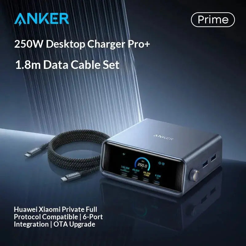 Anker Prime 250w Gan Multi Port Desktop Charging Station Digital Display Fast Charge Protocol Supported For Various Types Phone Car Mobile World