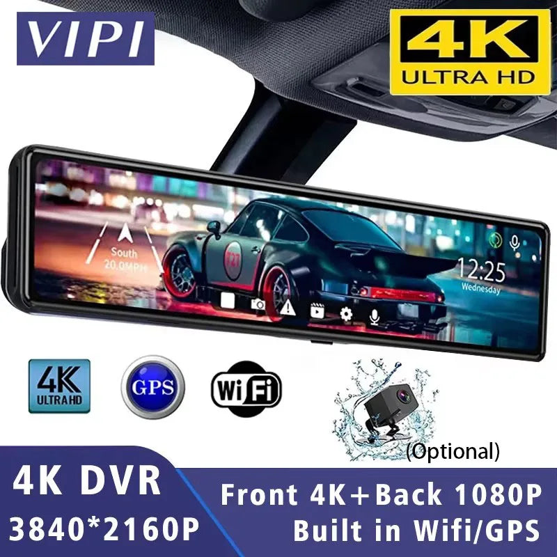 11.26" Car Dvr 4K 3840*2160P Dash Cam GPS WIFI Mirror Dual Lens Dashcam Camera Drive Recorder Vehicle Black Box Stream RearView