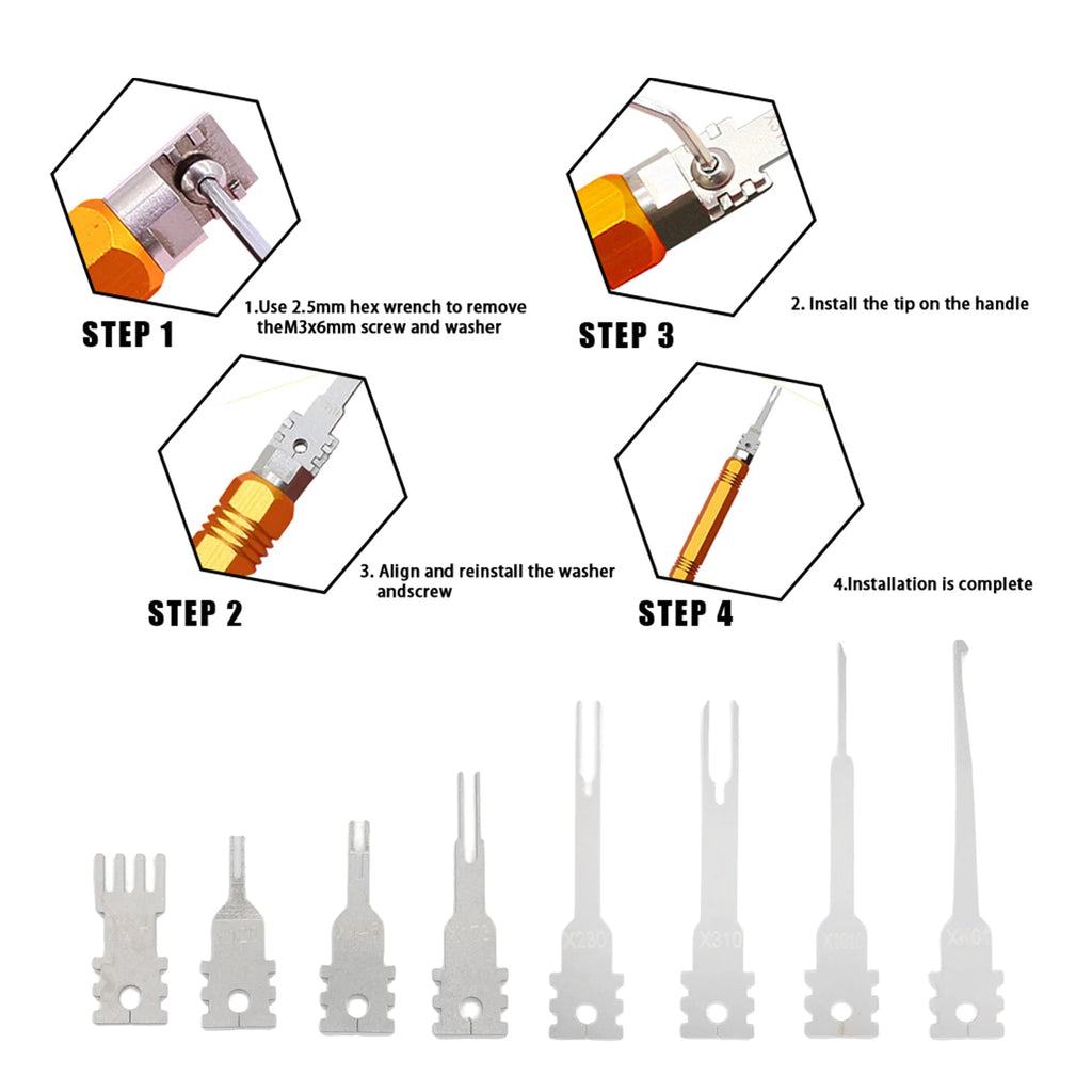 Double headed detachable terminal pin extraction tool suitable for AMP Metri Pack  Molex connectors, and General Motors repair CM World