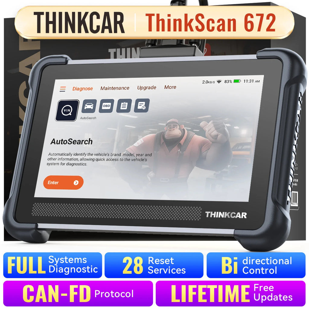 THINKCAR THINKSCAN 672 OBD2 Scanner CAN FD OBD2 Tool Bi-directional Control Full System Diagnosis 28 Resets Free for Life Car Mobile World
