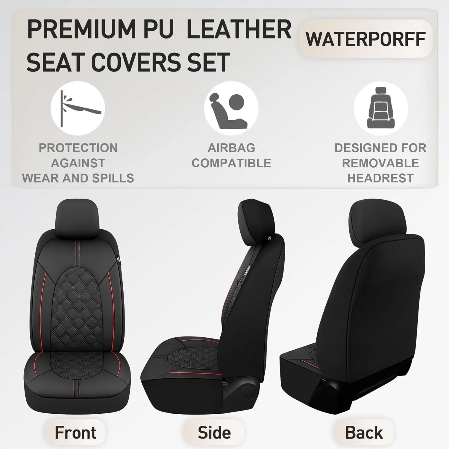 Universal Waterproof PU Leather Car Seat Covers Full Set with Split Bench Design for Sedans, SUVs, Trucks CM World