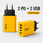 120W 4 Port USB C Fast Charger PD Quick Charge USB 3.0 Wall Adapter EU Plug Power Adapter for iPhone Xiaomi Huawei Phone