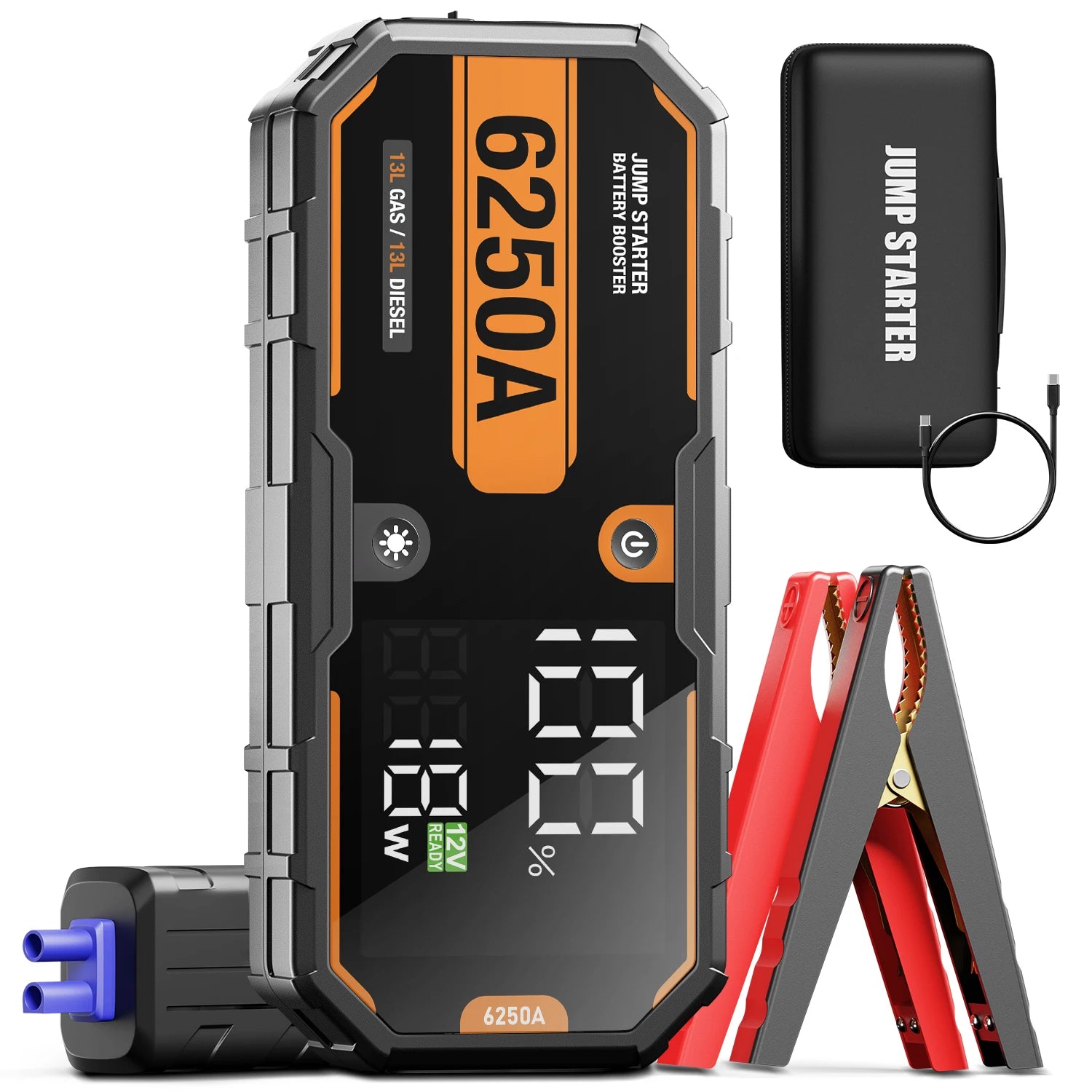 Car 6250A Portable 12V  Jump Starter Power Bank 12V Auto Battery Charger Booster Starting Device For 10.0L GAS/6.5L DIESEL CM World